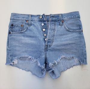 Levis 501 cutoff denim shorts womens 25 light wash button fly